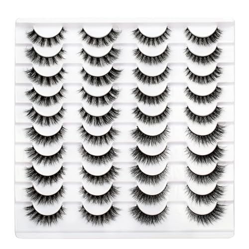 Pooplunch False Eyelashes 20 Pairs Fluffy Natural Cat Eye Extensions Look Wispy Fake Eyelashes Faux Mink Lashes Wholesale Pack -