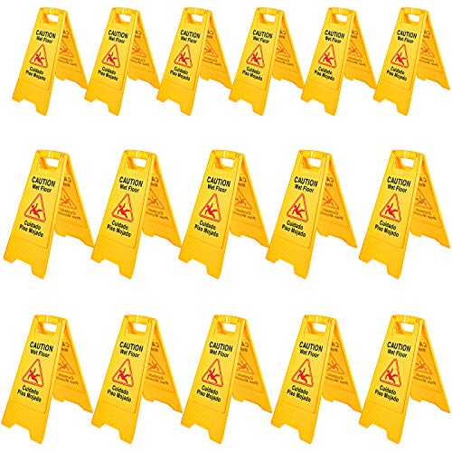 Vevor 16 Pack Wet Floor Sign, 25" Caution Signs Wet Floor, Fold-Out Wet Floor Sign Bilingual, Double Sided Wet Floor Cones, Wet Sign Floor Sign for Restaurant Restroom Office : Industrial & Scientific -