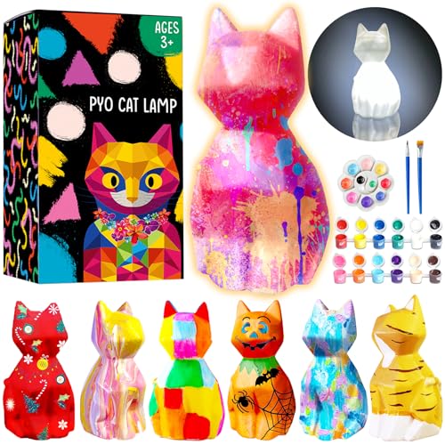 Goodyking Paint Your Own Cat Lamp Kit, DIY Cat Crafts Night Light, Painting Kit Arts & Crafts for Kids Ages 8-12, Art Supplies Birthday Easter Party Holiday Gift for Teens Girls Boys Age 3 4 5 6 7 8+