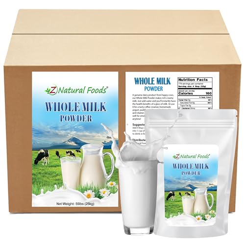 Z Natural Foods Premium Whole Milk Powder - Powdered Milk for Baking, Cooking, Drinks - Dry Milk Powder, Pasteurized, Non-GMO, Gluten-Free, Kosher-Certified, 55 lbs -