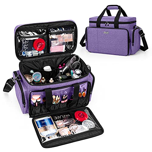 BAFASO Large Makeup Bag Cosmetic Bag with Removable Dividers, Travel Makeup Case Holds Cosmetics and Hair Supplies, Purple -