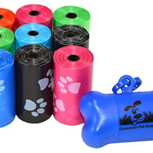Downtown Pet Supply Poop Bags for Dogs with Dispenser, 180 Count - Leak-Proof Dog Waste Bags and Bone-Shaped Dog Poop Bags Holder for Leash - Rainbow with Paw Prints, 12.5" x 8.5" -
