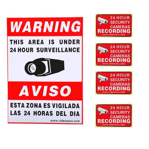 VideoSecu 1 of Large (11.5x8.3") and 4 of Small (3x2") Security Warning Stickers Window Alarm Signs Decals for Home CCTV DVR CCD Video Surveillance Camera System 1RR -