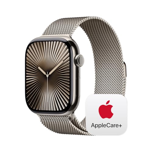 Apple Watch Series 10 [GPS + Cellular 46mm] with Natural Titanium Case with Natural Milanese Loop - M/L. Fitness Tracker, ECG App, Always-On Retina Display, Carbon Neutral with AppleCare+ (2 Years) -