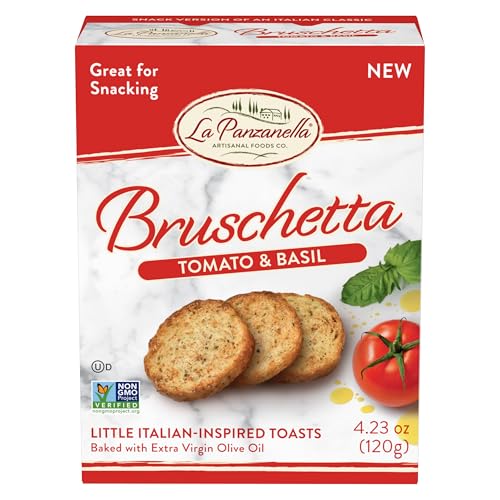 La Panzanella Tomato and Basil Bruschetta Crackers (Pack of 12) - Italian-inspired Toasts, Made with Non-GMO Project Verified Ingredients, For Soups, Dips, Spreads or Snacks, 12x4.23oz (120g) -