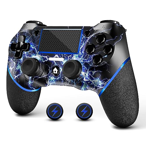 AceGamer Wireless Controller for PS4, Custom Design V2 Gamepad Joystick for PS4 with Non-Slip Grip of Both Sides and 3.5mm Audio Jack! Thumb Caps Included! (Lightning) -