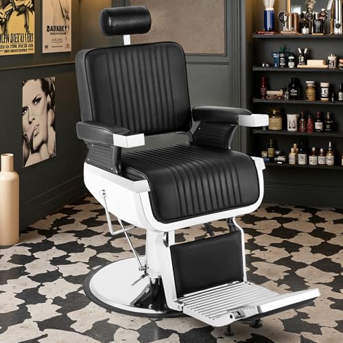 Tythical Barber Chair for Barbershop, Reclining Salon Chairs for Hair Stylist with Adjustable Headrest, 360° Swivel Professional Hydraulic Hair Chair, Beauty Salon Spa Equipment, Black -