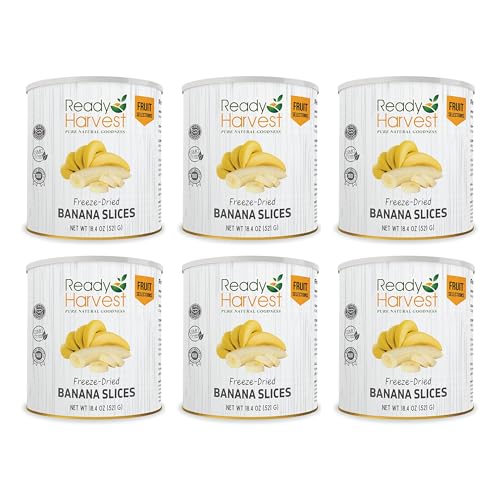 Ready Harvest Freeze Dried Bananas Whole Foods for Emergency Food Storage, Camping Supplies, and Survival Kits | Sealed Fresh in #10 Can | 30 Year Shelf Life | 6 Cans -