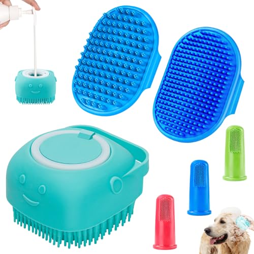 Comotech 3PCS Dog Bath Brush | Dog Shampoo Brush | Dog Scrubber for Bath | Dog Bath Brush Scrubber | Dog Shower/Washing Brush with Adjustable Ring Handle for Short & Long Hair (Blue Blue Blue) -