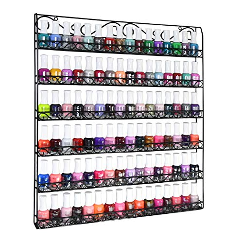 AMT 6 TIER Metal Nail Polish Racks, Fit Up To 108 BOTTLES, Black Wall Mounted, Display for The Wall, Young Living Essential Oils Organizer for Home Salon Business Spa (108 Bottles) -