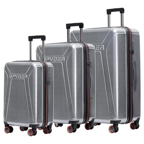 Spyder Traverse 3 Piece Luggage Set, 360° Spinner Wheels, TSA Approved Lock, (20 Inch, 25 Inch, 29 Inch), Silver -