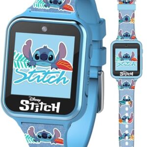 Disney Stitch Kids Smart Watch with 10 Customizable Faces, Camera, Voice Recorder, Calculator, and Step Counter – Touchscreen Interactive Watch for Kids – Blue Silicone Strap -