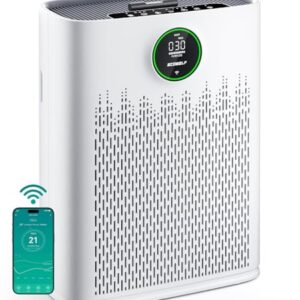 ECOSELF Smart Air Purifier for Home Large Rooms, with WiFi Control, Smart Mode, AQI Display, 22dB Sleep Mode & Aromatherapy, Covers Up to 1295 Ft² with 2X-Power Filtration, HAP603WF, Bright White -