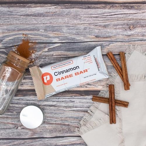 PowerFit Foods Bare Bar 10-Pack, 20g Grass-Fed Beef Protein Bar, Grass-Fed Tallow, Honey, Clean Ingredients, Seed Oil Free (10-Pack, Cinnamon) -