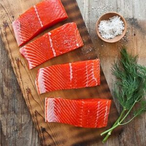 Northwest Wild Foods Fresh Frozen Wild Alaskan King Salmon - Boneless, Skin-on Portions Oily Healthy Omega-Rich Sustainably Harvested (12 x 6oz Portions) -