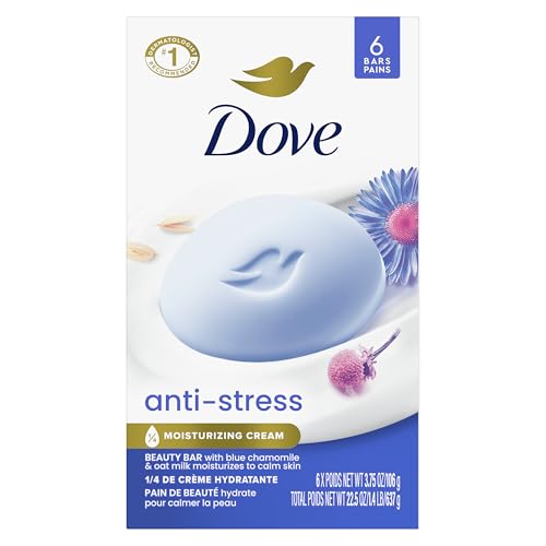 Dove Anti-Stress Blue Chamomile And Oat Milk Moisturizes to Calm Skin Soap 106g Pack Of 6 -