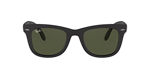 Ray-Ban RB4105 Folding Wayfarer Square Sunglasses, Matte Black/G-15 Green, 54 mm -