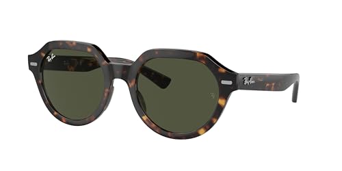 Ray-Ban RB4399F Gina Low Bridge Fit Square Sunglasses, Havana/Green, 53 mm -