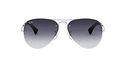 Ray-Ban RB3449 Aviator Sunglasses, Silver/Light Grey Gradient Dark Blue, 59 mm -