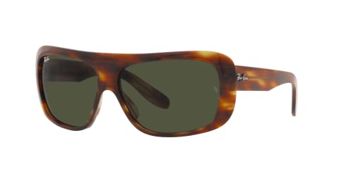 Ray-Ban RB2196 Blair Rectangular Sunglasses, Striped Havana/Green, 64 mm -