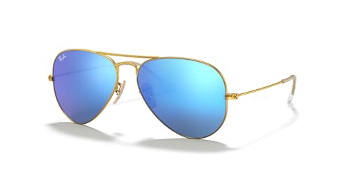 Ray-Ban RB3025 Classic Aviator Sunglasses, Matte Gold/Grey Mirrored Blue, 55 mm -