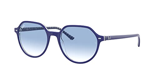 Ray-Ban RB2195F Thalia Low Bridge Fit Square Sunglasses, Blue On Vichy Blue/White/Clear Gradient Blue, 53 mm -