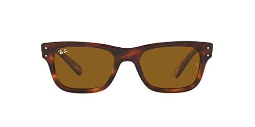 Ray-Ban Men's RB2283 Mr. Burbank Rectangular Sunglasses, Striped Havana/Brown, 58 mm -