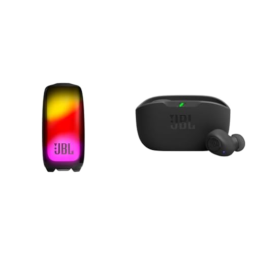 JBL Pulse 5 - Portable Bluetooth Speaker with Dazzling Lights Original Pro Sound, Black & Vibe Buds True Wireless Headphones - Black, Small -