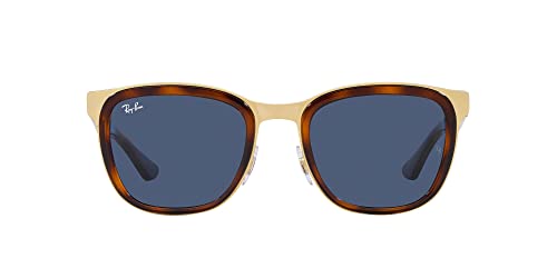 Ray-Ban RB3709 Clyde Square Sunglasses, Havana on Gold/Dark Blue, 53 mm -