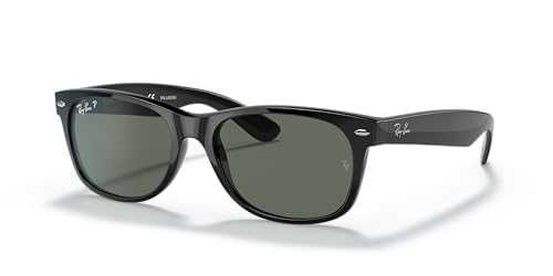 Ray-Ban RB2132 New Wayfarer Square Sunglasses, Black/Polarized Green, 55 mm -