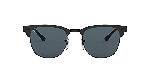 Ray-Ban RB3716 Clubmaster Metal Square Sunglasses, Matte Black On Black/Blue, 51 mm -