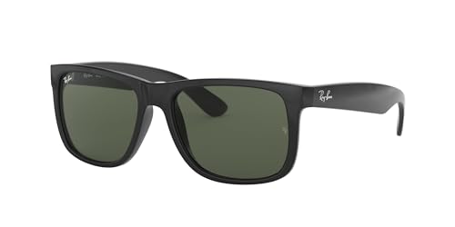 Ray-Ban RB4165 Justin Rectangular Sunglasses, Black/Dark Green, 55 mm -