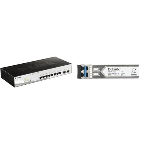 D-Link 10-Port Gigabit Smart Managed PoE+ Switch with 8 PoE+ Ports (65W) + 2 SFP Ports + Gigabit Ethernet Optical Transceiver Single-Mode 1000BASE-LX SFP Module -