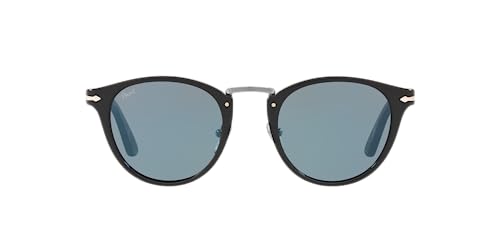 Persol PO3108S Round Sunglasses, Black/Light Blue, 49 mm -