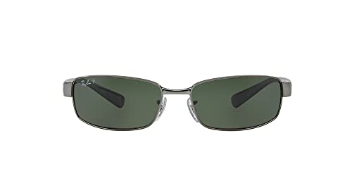 Ray-Ban RB3364 Metal Rectangular Sunglasses, Gunmetal/Polarized Green, 62 mm -