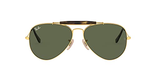 Ray-Ban RB3029 Outdoorsman II Aviator Sunglasses, Gold/G-15 Green, 62 mm -
