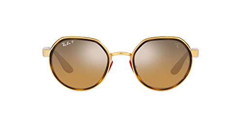 Ray-Ban RB3703M Scuderia Ferrari Collection Round Sunglasses, Gold/Brown Mirrored Grey Polarized, 51 mm -