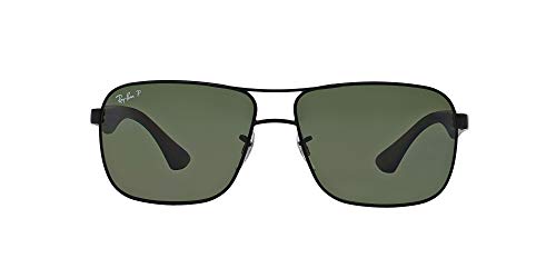 Ray-Ban Men's RB3516 Metal Square Sunglasses, Matte Black/Green Polarized, 59 mm -