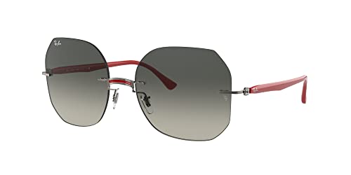 Ray-Ban Women's Rb8067 Titanium Square Sunglasses, Red On Gun Metal/Grey Gradient Dark Grey, 57 mm -