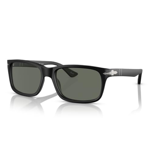 Persol PO3048S 900058 58MM Black/Crystal Lens Green Polarized Rectangular Sunglasses for Men + BUNDLE With Designer iWear Complimentary Eyewear Kit -