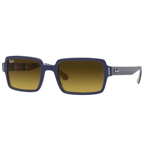 Ray-Ban Rb2189 Benji Rectangular Sunglasses, Blue On Stripes Orange/Blue/Brown Gradient Dark Brown, 52 mm -