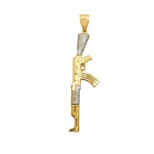 AMZ Jewelry 10k Yellow Gold AK 47 Pendant Gold Rifle Necklace Pendant Vertical Two Tone Charm -