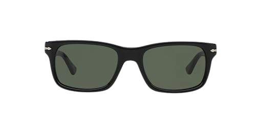 Persol PO3048S Rectangular Sunglasses, Black/Green, 55 mm -