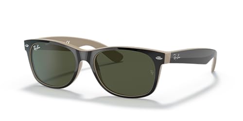 Ray-Ban RB2132 New Wayfarer Square Sunglasses, Black On Beige/G-15 Green, 52 mm -