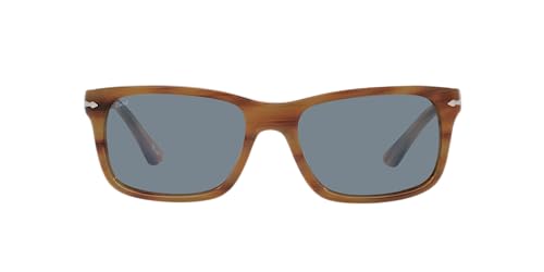 Persol PO3048S Rectangular Sunglasses, Striped Brown/Light Blue, 58 mm -