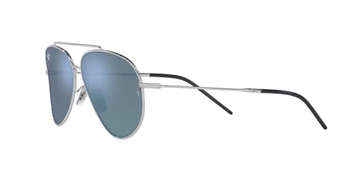 Ray-Ban RBR0101S Aviator Reverse Sunglasses, Silver/Dark Grey Mirrored Turquoise, 59 mm -