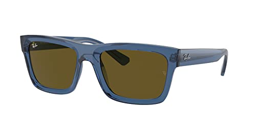 Ray-Ban Men's RB4396F Warren Low Bridge Fit Rectangular Sunglasses, Transparent Dark Blue/Dark Brown, 57 mm -