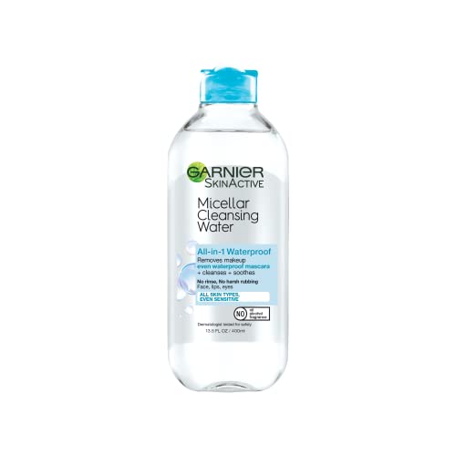 Garnier Micellar Water For Waterproof Makeup, Hydrating Facial Cleanser & Makeup Remover, Suitable for Sensitive Skin, Vegan, Cruelty Free, 13.5 Fl Oz (400mL), 1 Count -