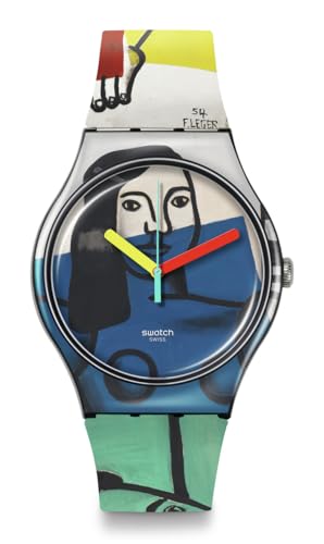 Swatch Unisex Casual Bioceramic Watch Black Art Journey Leger's Two Women Holding Flowers -