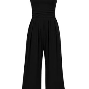 PRETTYGARDEN Womens Summer Jumpsuits Dressy Casual One Piece Outfits Sleeveless Mock Neck Wide Leg Pants Rompers with Pockets (Black,Large) -
